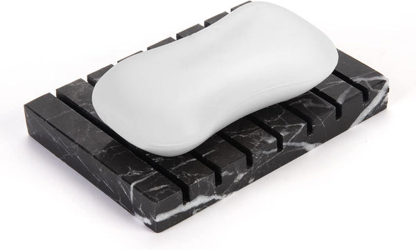 WORHE Marble Soap Dish Natural Stone Self-draining Sponge Holder for Bathroom Tub Shower Kitchen Sink, Handcraft Rectangle Face Soap Case Tray for