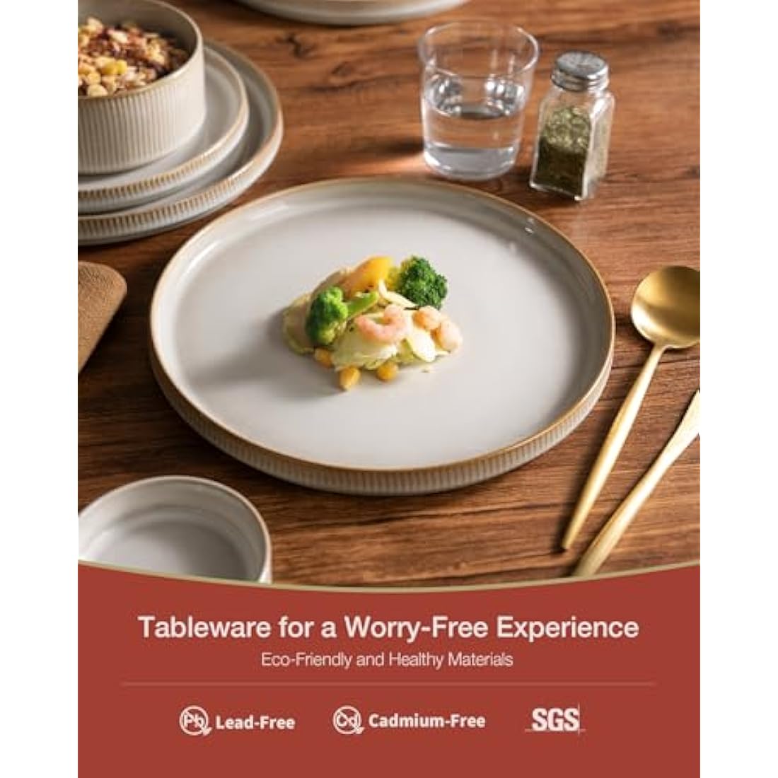 Richmount Star Plates and Bowls Set, 18 Pieces Dinner Sets for 6 People, Stoneware Dinnerware Sets with Dinner Plates/Salad Plate/Cereal Bowls, Dishwasher & Microwave Safe, Cappuccino White