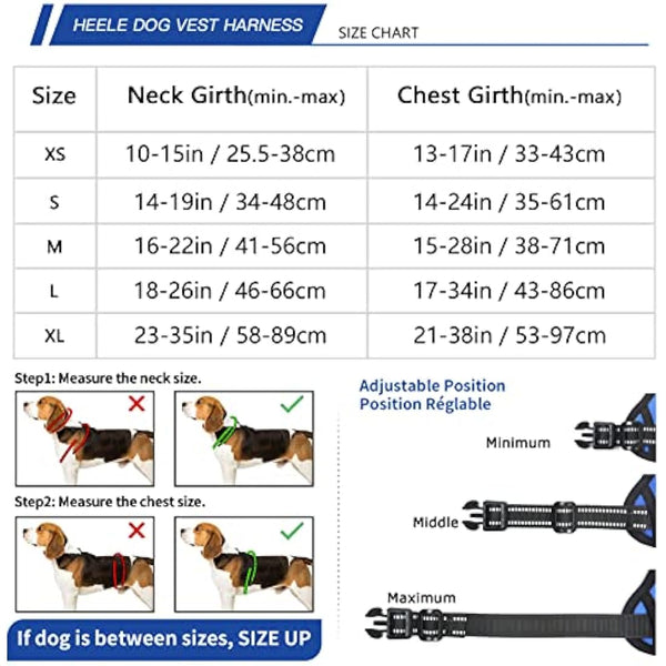 HEELE No Pull Dog Harness - Ex-Large, Release on Neck, Reflective, Adjustable with Front & Back Leash Attachments & Soft Padded Control Handle - Blue, XL