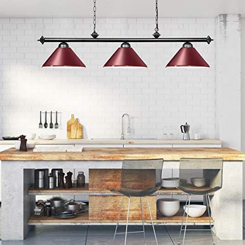 Wellmet 59-inch Hanging Pool Table Light, 3 Light Ceiling Pendant Lighting Fixture with Red/White Matte Lamp Shade, Ideal for 7Ft-9Ft Pool Tables, Game Room