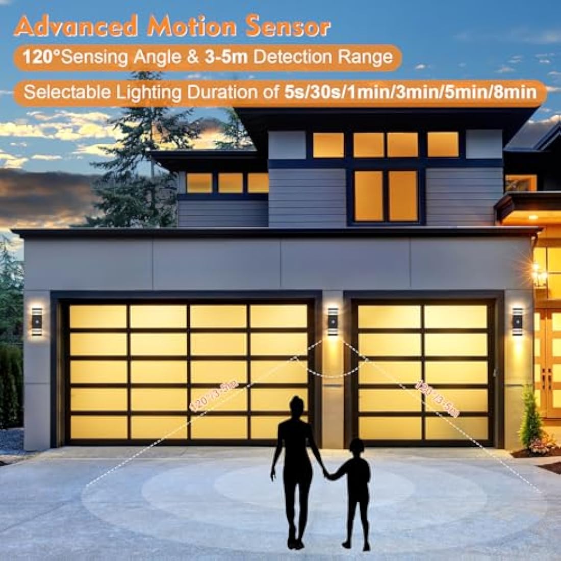 CELAVY Up Down Outside Lights with Motion Sensor, PIR Outdoor Wall Light Mains Powered, IP65 Front Door Porch Light Electric, Security LED External Exterior Lighting Wall Mounted 2 Pack, Dark Grey