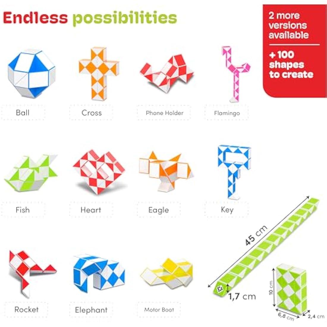 CUBIDI® Magic Snake Cube | Fidget Snake Toy for Kids | Travel Toys for Kids Ages 4-8 | Great Gift for Boys and Girls Birthday, Christmas, Stocking Stuffers - 24 Blocks | 2,2x1,7 cm | Green