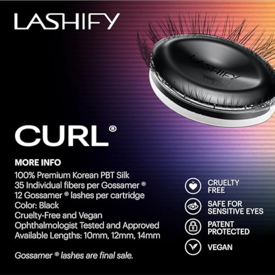 Lashify Curl 10mm Gossamer DIY Eyelash Extensions Refill, Black, Easy False Eyelashes for a Natural Look