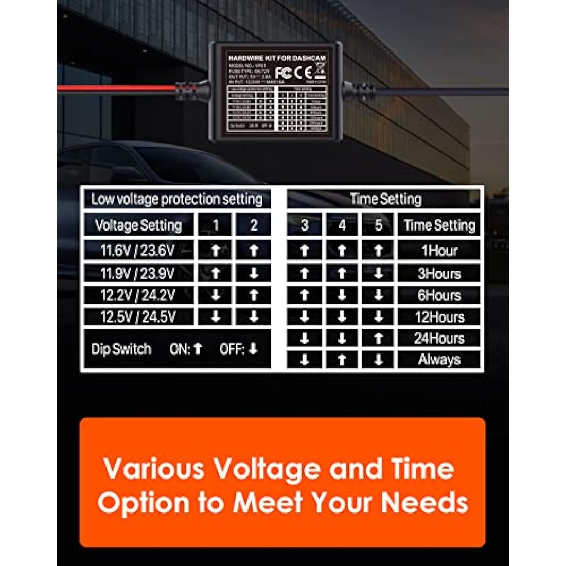VANTRUE USB-C 5 Level Hardwire Kit with ACC for N5/N4 Pro/N4/N2X/E360/S1 Pro/E1 Pro/E1/E1 Lite/E2/E3/X4S/N2 Pro(USB-C)/N2S/S2 Dashcam, 12V-24V to 5V, 24h Parking Mode, Low Voltage Protection, 11.5ft