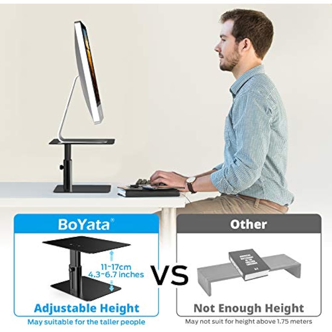 BoYata Monitor Stand Riser, Metallic Adjustable Height Desktop Stand Storage Organizer Compatible with Display, Computer, Laptop, iMac, TV, PC, Printer and All Screen Display