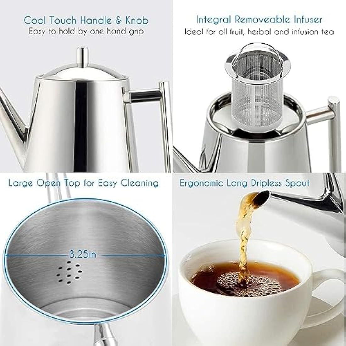 Easyworkz Stainless Steel 800ml Teapot with Removeable Infuser Tea Maker for Fruit Herbal and Infusion Tea