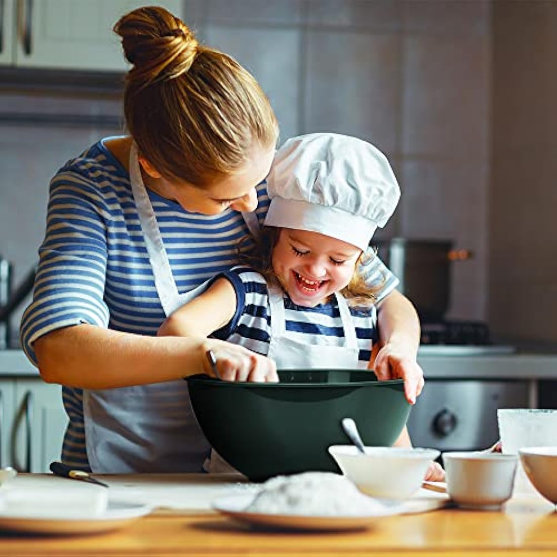 BoxedHome Mixing Bowl Set with Lid, Mixing Bowls, 12-Pack Mixing Bowl Set, Plastic Salad Bowl Non-Slip Stackable Serving Bowls for Kitchen (6 Bowls and 6 Lids, Green)