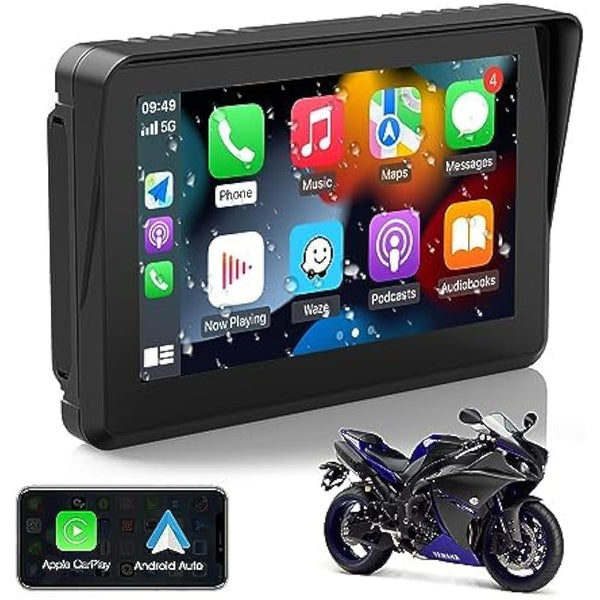 CARabc 5" IPS Touch Screen Portable Apple Carplay Screen for Motorcycle Wireless Apple CarPlay & Android Auto GPS Navigation IPX7 Waterproof Support Siri/Google Assistant (Normal)