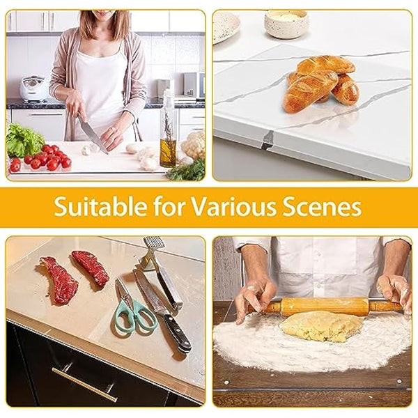Acrylic Cutting Board, 5mm Chopping Board With Stop Edge, 45cm x 40cm, Clear for Kitchen Counter, Non-Slip Transparent With Lip