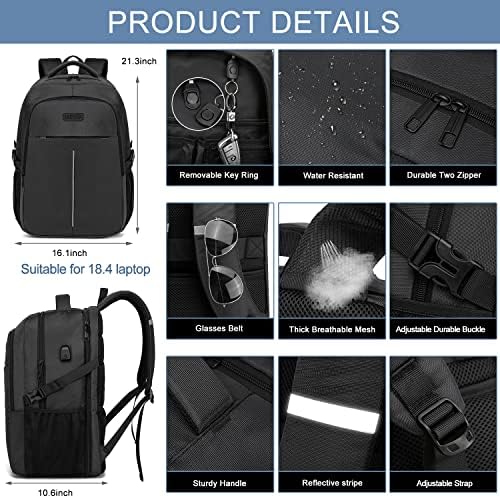 WENIG Laptop Backpack,Extra Large Business Travel Work Computer Rucksack with USB Charging Port