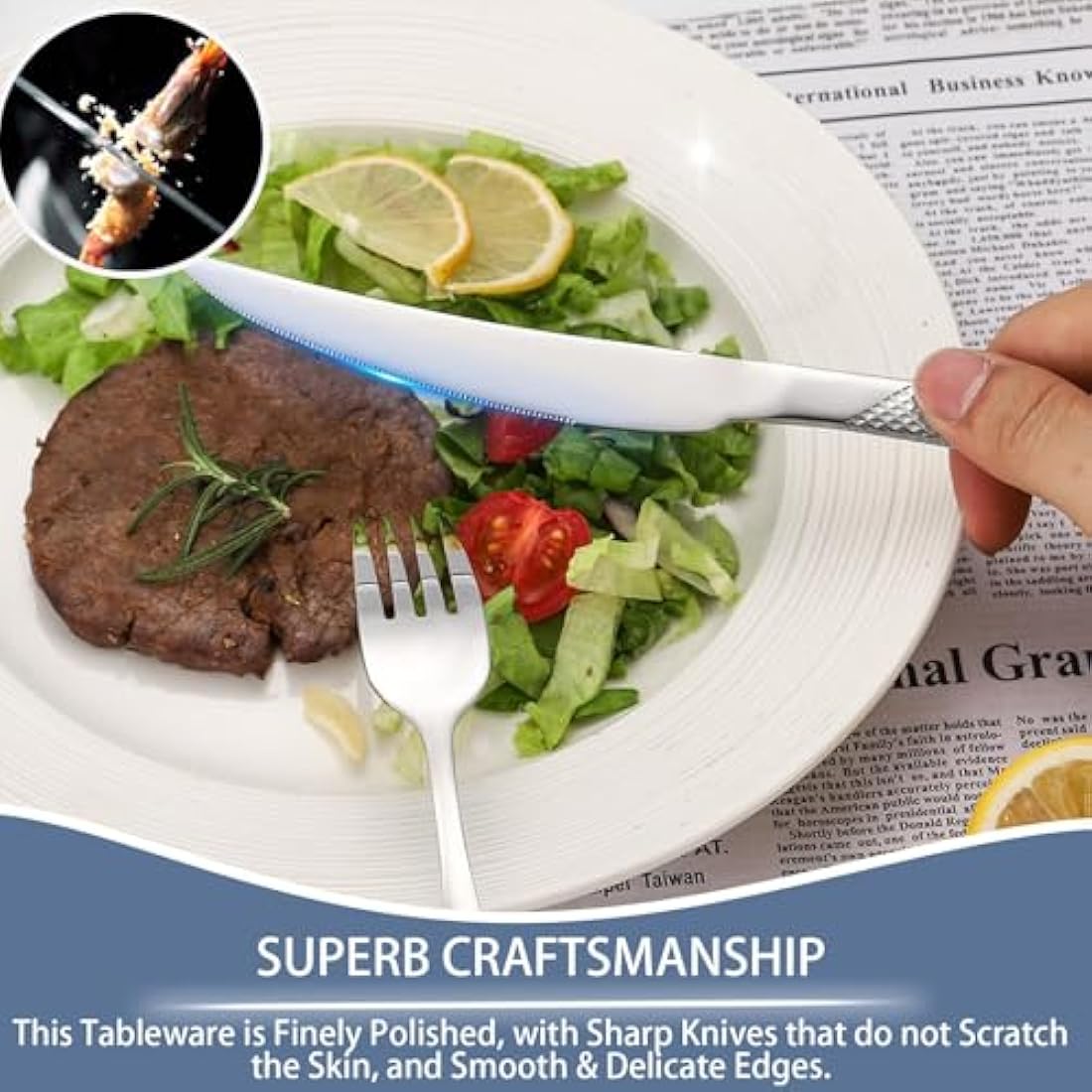 Cutlery Set with Stand, 24 Piece Gold Silverware Set Cutlery Set, Stainless Steel Flatware Set for 6 Person, Mirror Polished Tableware Set with Holder for Home Kitchen (Silver)