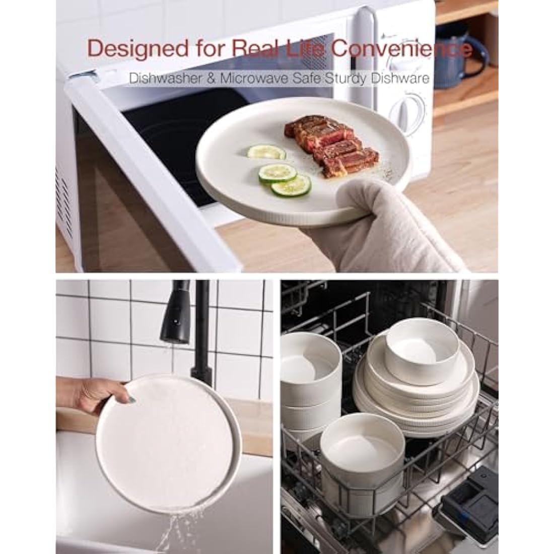 Richmount Star Plates and Bowls Set, 18 Pieces Dinner Sets for 6 People, Stoneware Dinnerware Sets with Dinner Plates/Salad Plate/Cereal Bowls, Dishwasher & Microwave Safe, Matte White