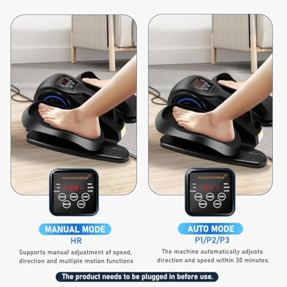 Rollingsurfer Under Desk Elliptical Machine, Adjustable Speeds Elliptical Trainer with Remote Control, Seated Pedal Exerciser, Portable Leg Exerciser for Teens Seniors and Adults