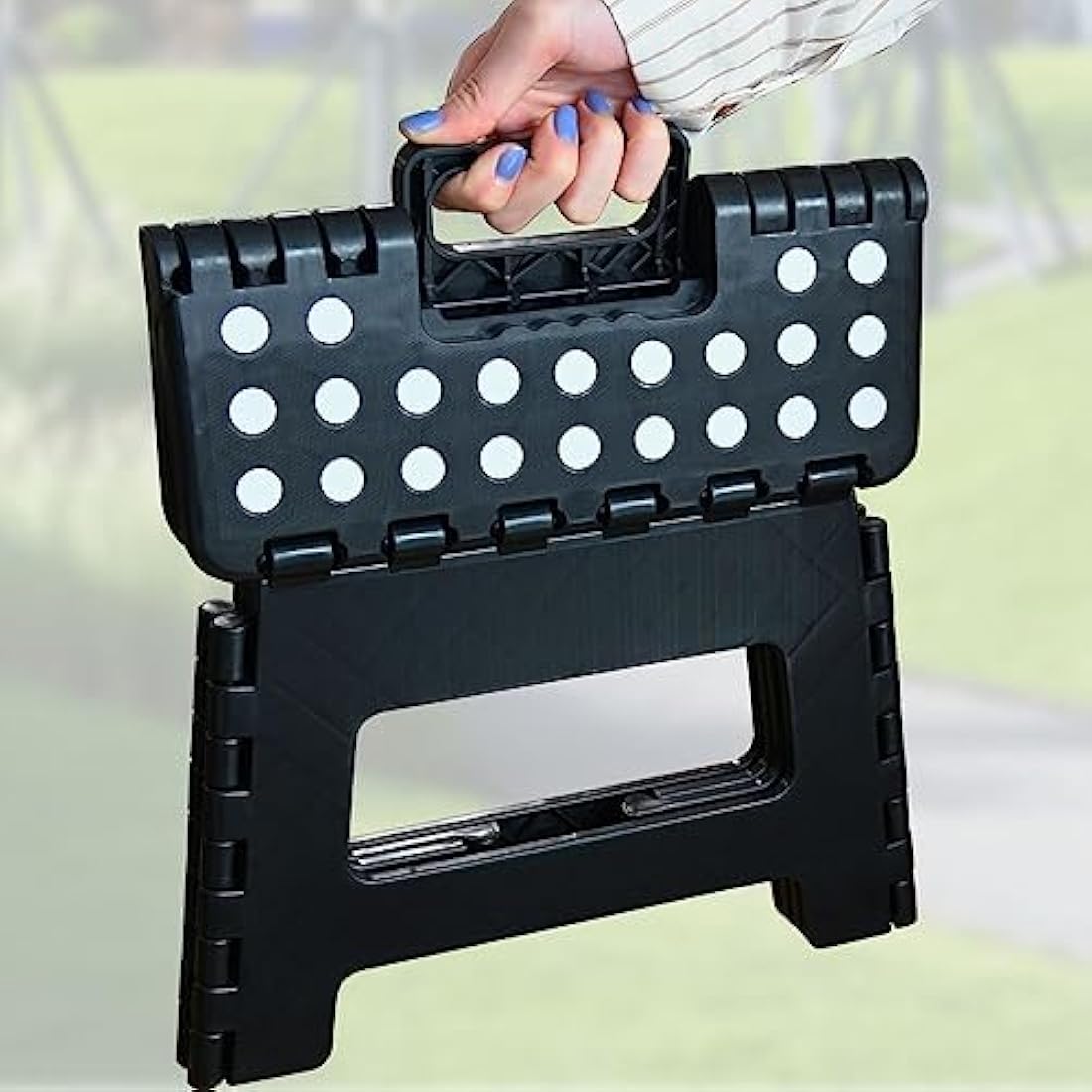 Armo® Folding Stool Step Down Footstool With Carry Handle Compact Foldable Foot Stool DIY Footstool Ladder MAX Weight 150KG (Black)