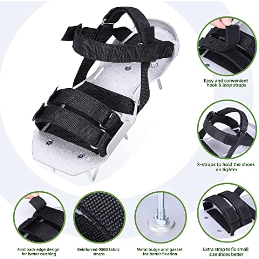 Ohuhu Lawn Aerator Shoes, Metal Spike Sandals for Aerating Lawn with Stainless Steel Shovel, Free-Installation Aerating Shoes with 900D Straps, Effectively Aerating Soil for Garden Grass Lawn