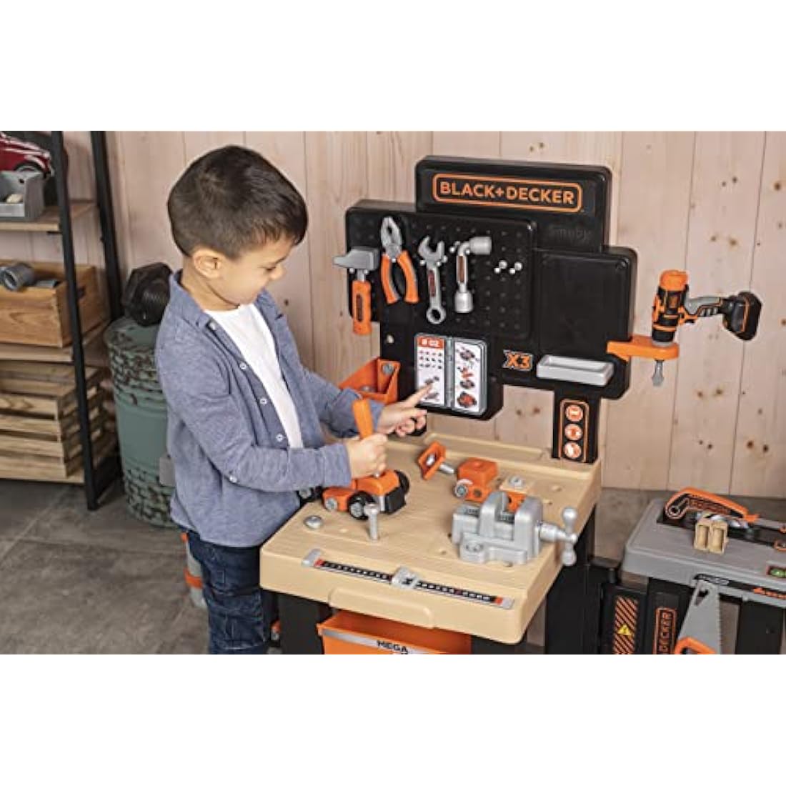 Smoby Black and Decker Kids Mega Centre Workbench with 95+ Accessories Pretend play toy workbench with tools
