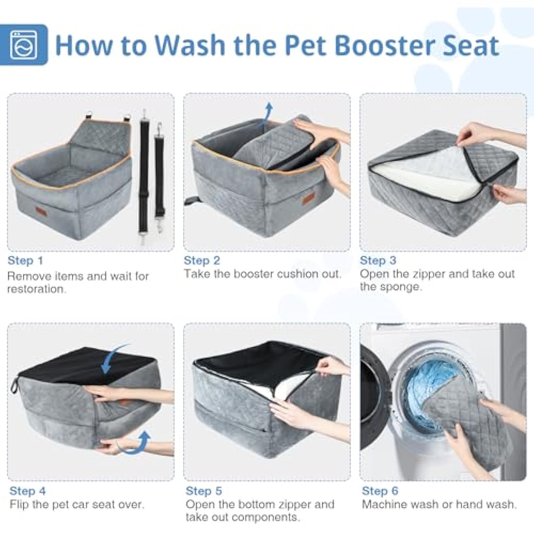 GL GLENSLAVE Dog Car Seat for Small Medium Dogs, Memory Foam Dog Booster Car Seat for Dogs 0-15 kg, Anti-Slip Pet Car Seat with 2 Adjustable Leashes, Elevated Dog Car Travel Bed with Storage Pockets