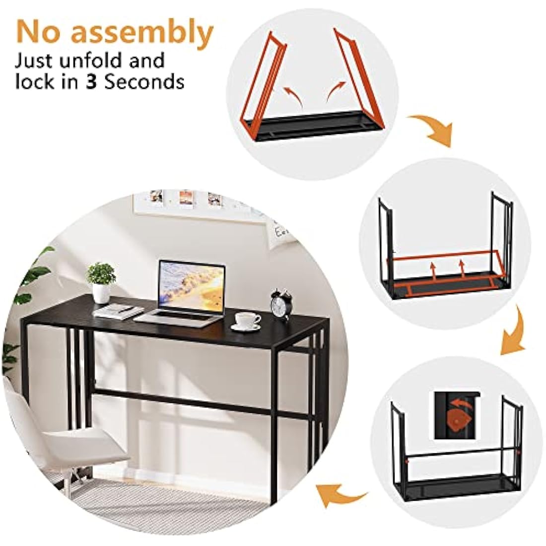 Ulifance Folding Computer Desk for Home Office No-Assembly Writing Desk (Black)