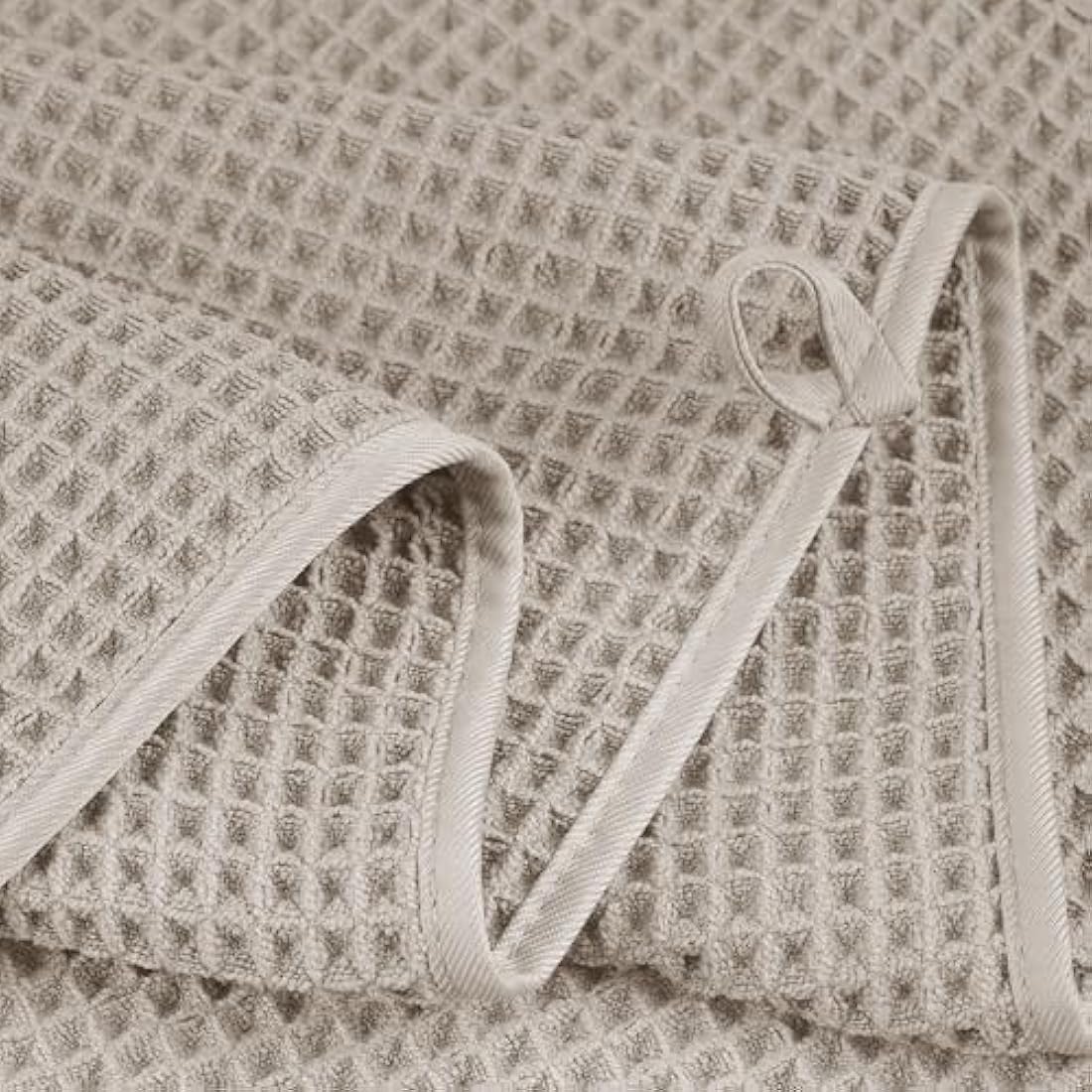 POLYTE Microfibre Oversize, 76 x 152 cm, Quick Dry Lint Free Bath Towel Set, 6 Piece (Beige, Waffle Weave)