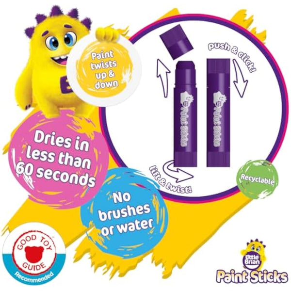 Little Brian Paint Sticks For Kids - 12 Pack Assorted Colours - Mess-Free, Easy Clean Up, Fast Drying Action, Vibrant Colours, Multi-Surface, Twist & Paint
