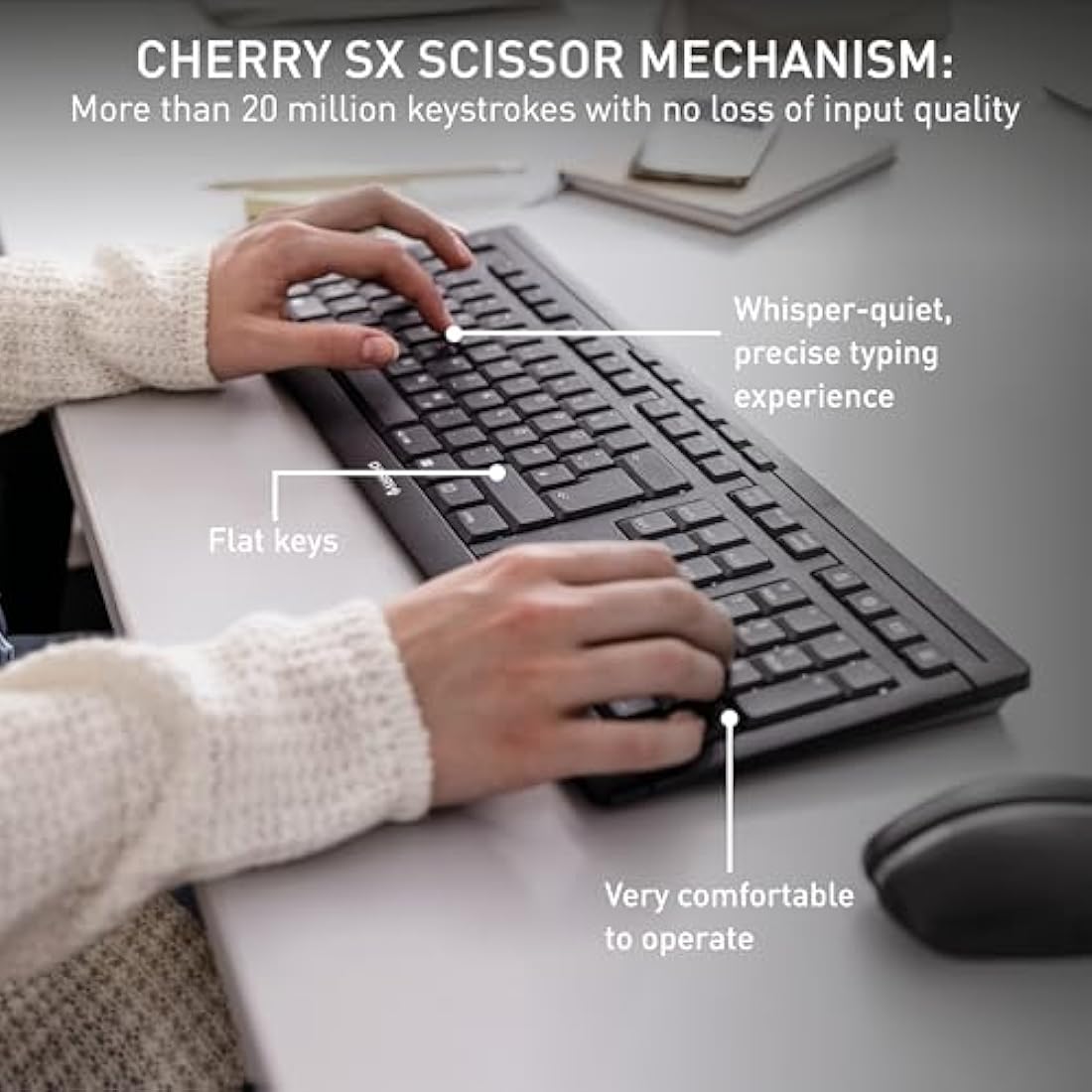 CHERRY STREAM DESKTOP, Wireless Desktop Set, EU Layout (QWERTY), 2.4 GHz RF, Quiet Keystrokes, Flat Keys, Battery-Operated, Black