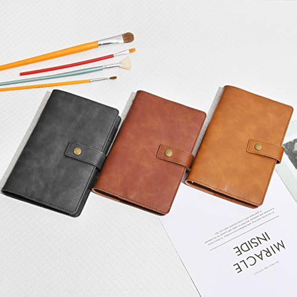 WONDERPOOL A6 Leather Diary Refillable Notebook Spiral Journal Binder Portfolio - Dot Grid Paper & Inner Pockets Organizer for Man and Woman (Grey, A6)