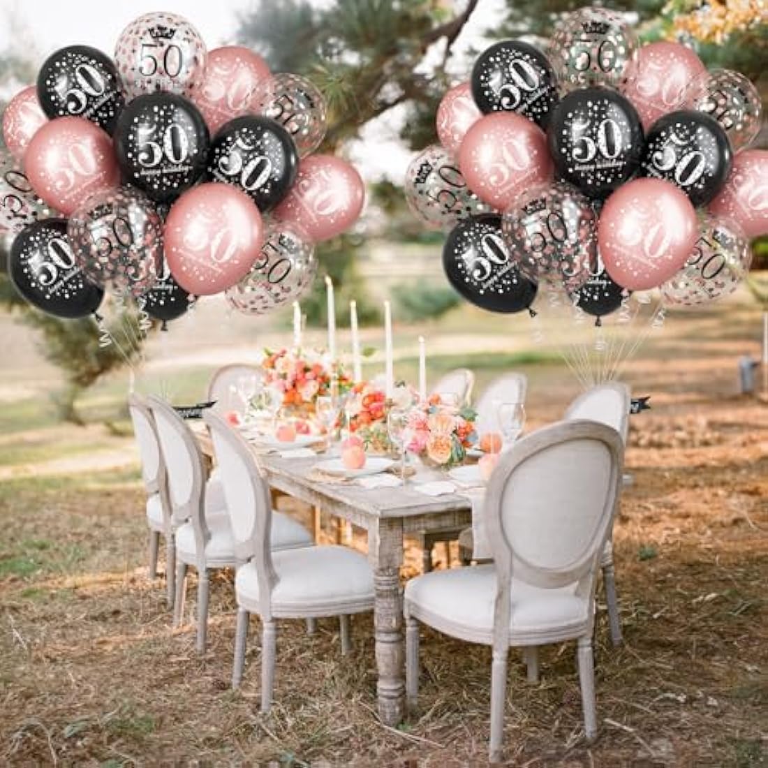 50th Birthday Decorations for Women, Pack of 15 Happy 50th Birthday Balloons Black Rose Gold Confetti Latex Helium Balloons for Her Age 50 Years Old 50th Birthday Party Decor Celebration Supplies