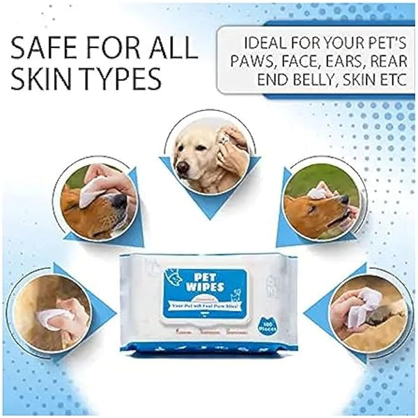 Pet Wipes All Purpose Pet Wipes for Dogs & Cats Alcohol Free Cleaning Wipes For Dogs & Cats (180 Wipes)