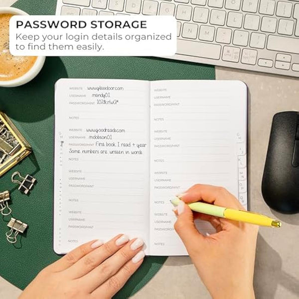 Clever Fox Password Book 2nd Edition – Hardcover Password Keeper with Laminated Alphabetical Tabs – Internet Address Notebook & Login Details Organizer Journal – 10.4x19.3cm (Purple)