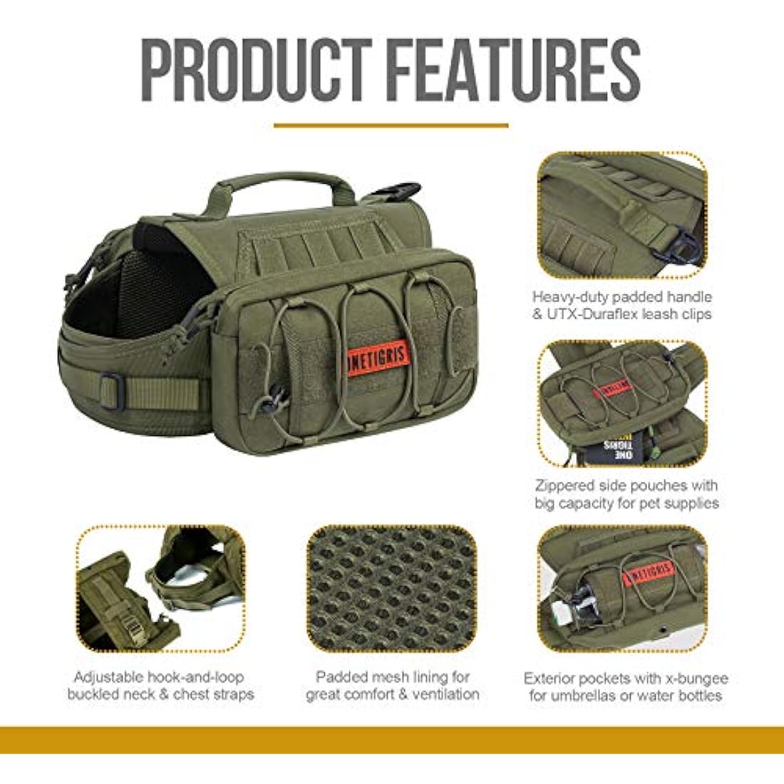 OneTigris Mammoth Dog Backpack 2.0 Version Tear Camping Hiking Dog Backpack for M/L Size Dogs (M, Oliver)