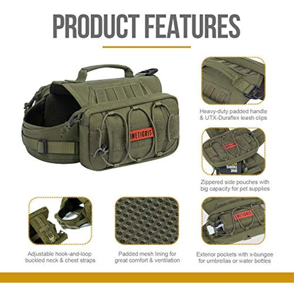 OneTigris Mammoth Dog Backpack 2.0 Version Tear Camping Hiking Dog Backpack for M/L Size Dogs (M, Oliver)