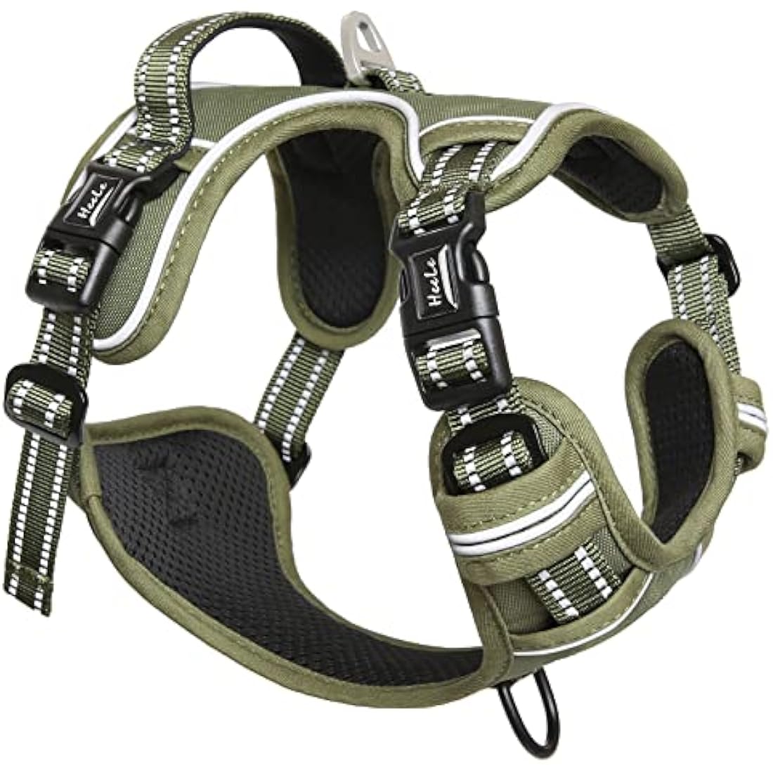 HEELE Dog Harness, No Pull, Release on Neck, Reflective, Adjustable, Padded, Green, XS