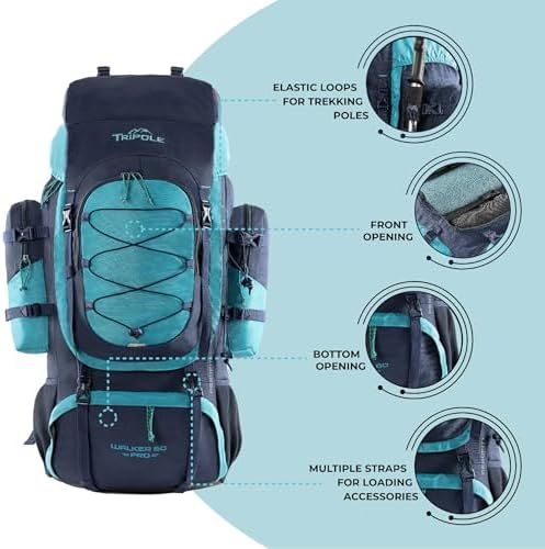Tripole Walker Pro Internal Frame Rucksack for Travel and Trekking Front Opening Laptop Sleeve Water Repellent Rain Cover