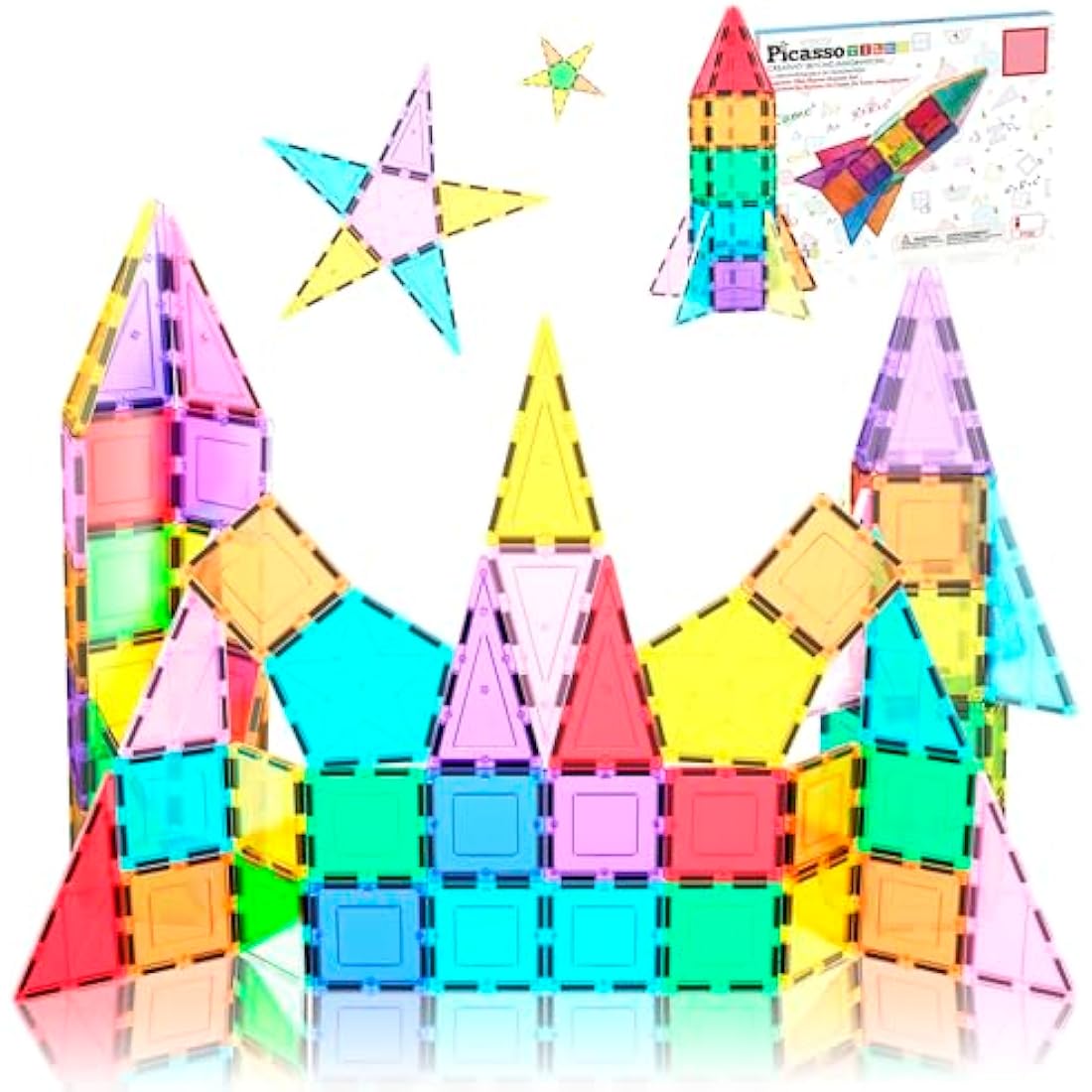 PicassoTiles Magnetic Building Block Rocket Booster Theme Set Magnet Construction Toy Educational Kit Engineering STEM Learning Playset Child Brain Development Stacking Blocks Playboard PT32
