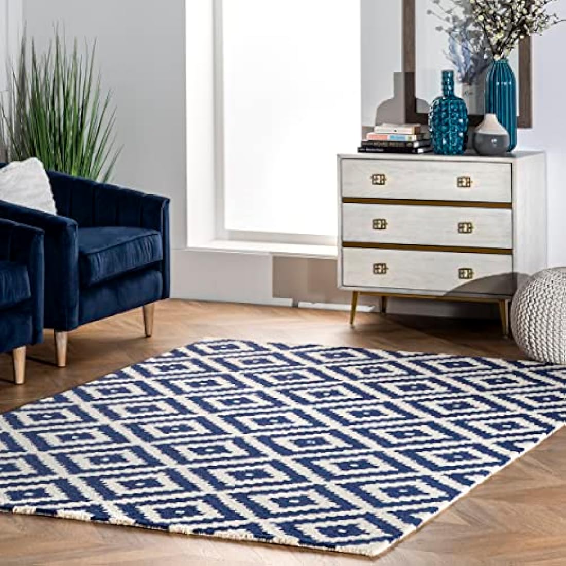 nuLOOM Kellee Hand Tufted Geometric Wool Accent Rug, 2x3, Navy
