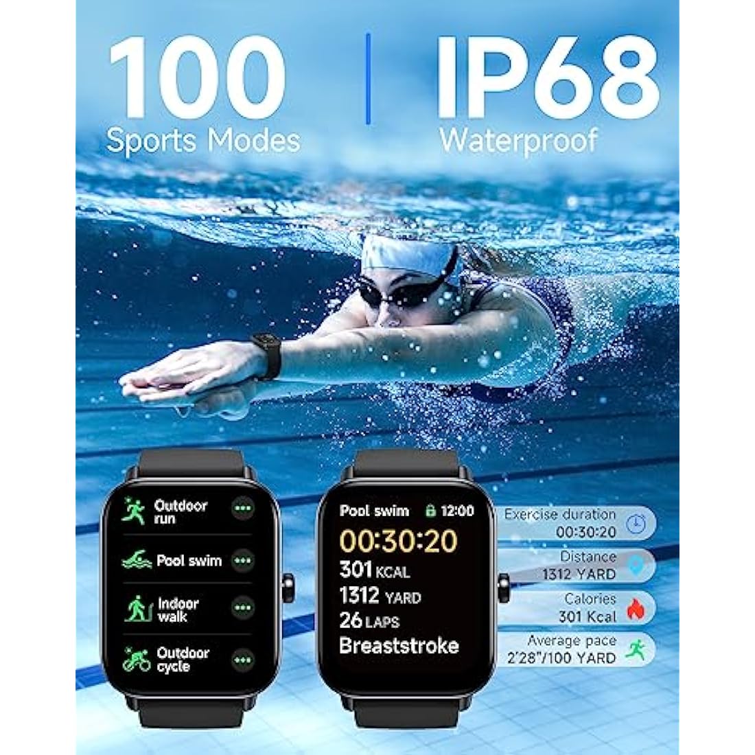 TOOBUR Smart Watch for Men Women Alexa Built-in, IP68 Waterproof Swimming, 1.8" Fitness Watch with Answer&Make Call/Heart Rate/Step Counter/Sleep Tracker/100 Sports, Compatible Android iOS