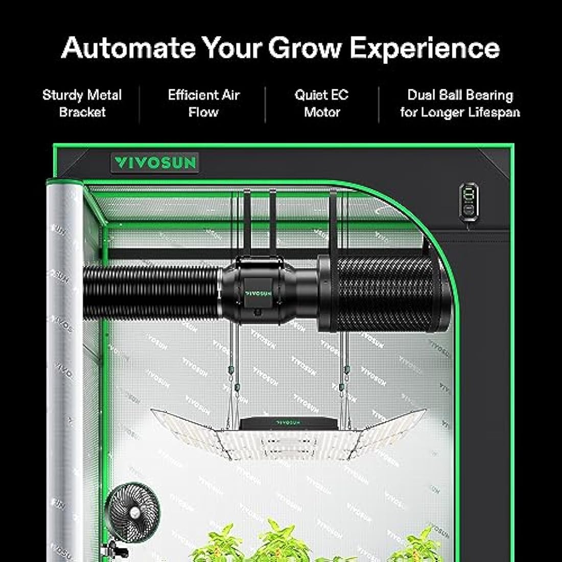 VIVOSUN Duct Fan 150 mm Extractor Fan 660 m³/h with E12 Speed Control Carbon Filter & 240 cm Air Duct AeroZesh G6 Exhaust Set Cooling and Ventilation System for Grow Tent