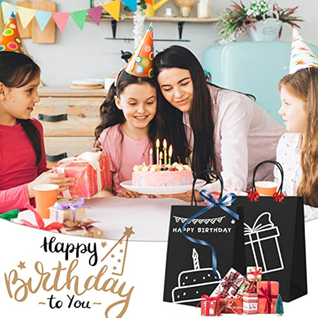 HAUSPROFI 25pcs Kraft Paper Bags for Gifts, Food & Sweets, Strong Carrier Bags with Twisted Handles for Kid Parties, Weddings, 27x21x11cm, Thicken 130gsm