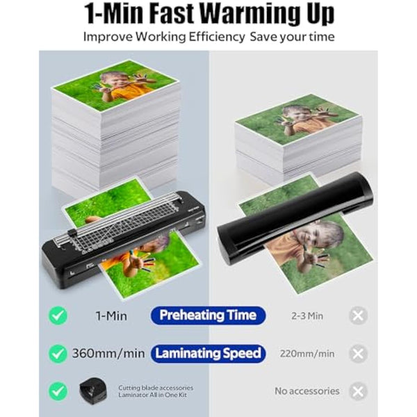 Laminator A3 Laminating Machine with Built-in Trimmer, 70s Quick Warm-up, Cold and Thermal Laminator with 30 Laminating Sheets, Portable Laminating Machine for Home School Office