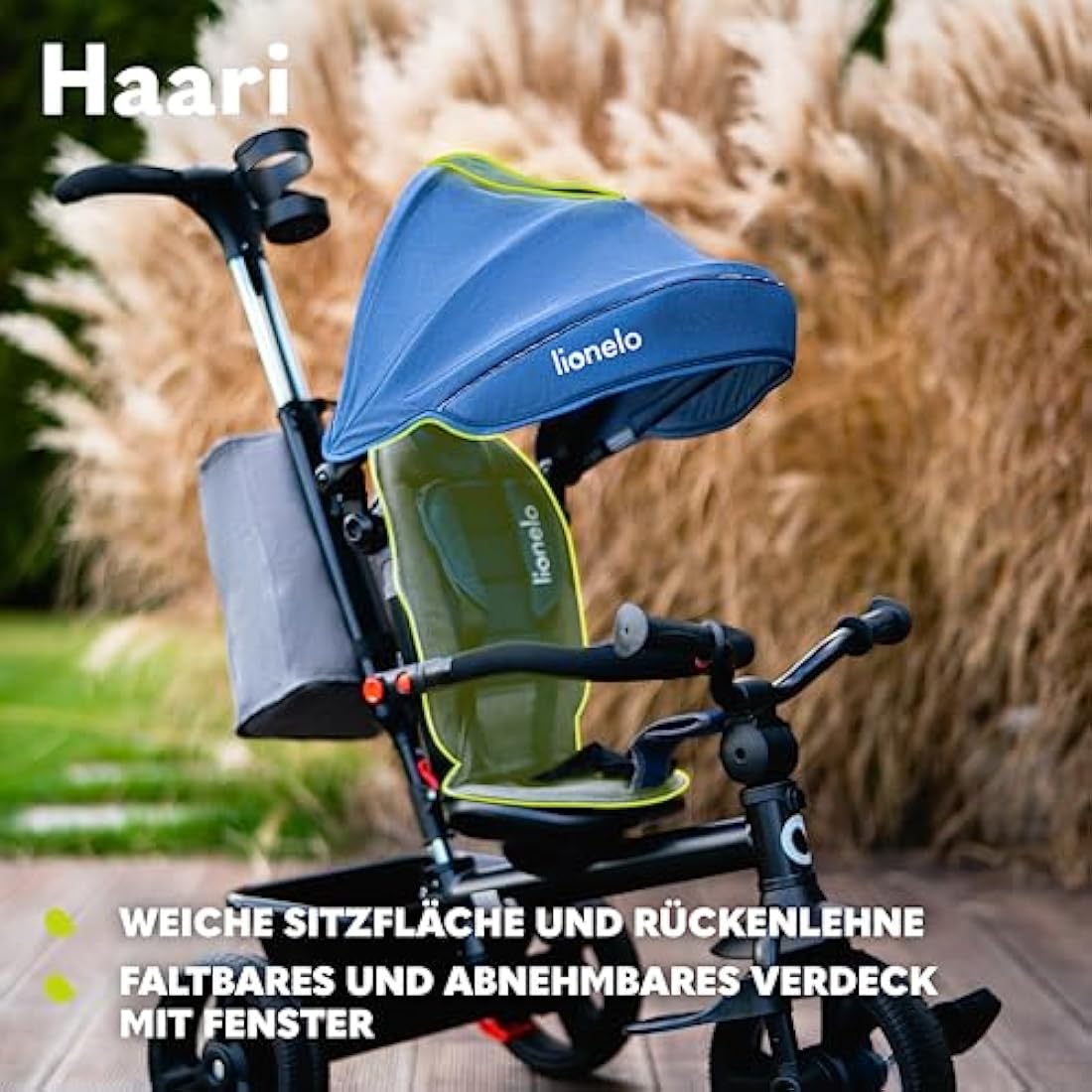 LIONELO Haari 2in1 Kids Tricycle Stroller for toddlers 1-5 Years Up to 25kg Parent steering control Swivel seat Three wheeler Bike Harness Canopy Basket Cup Holder Robust frame Durable wheels