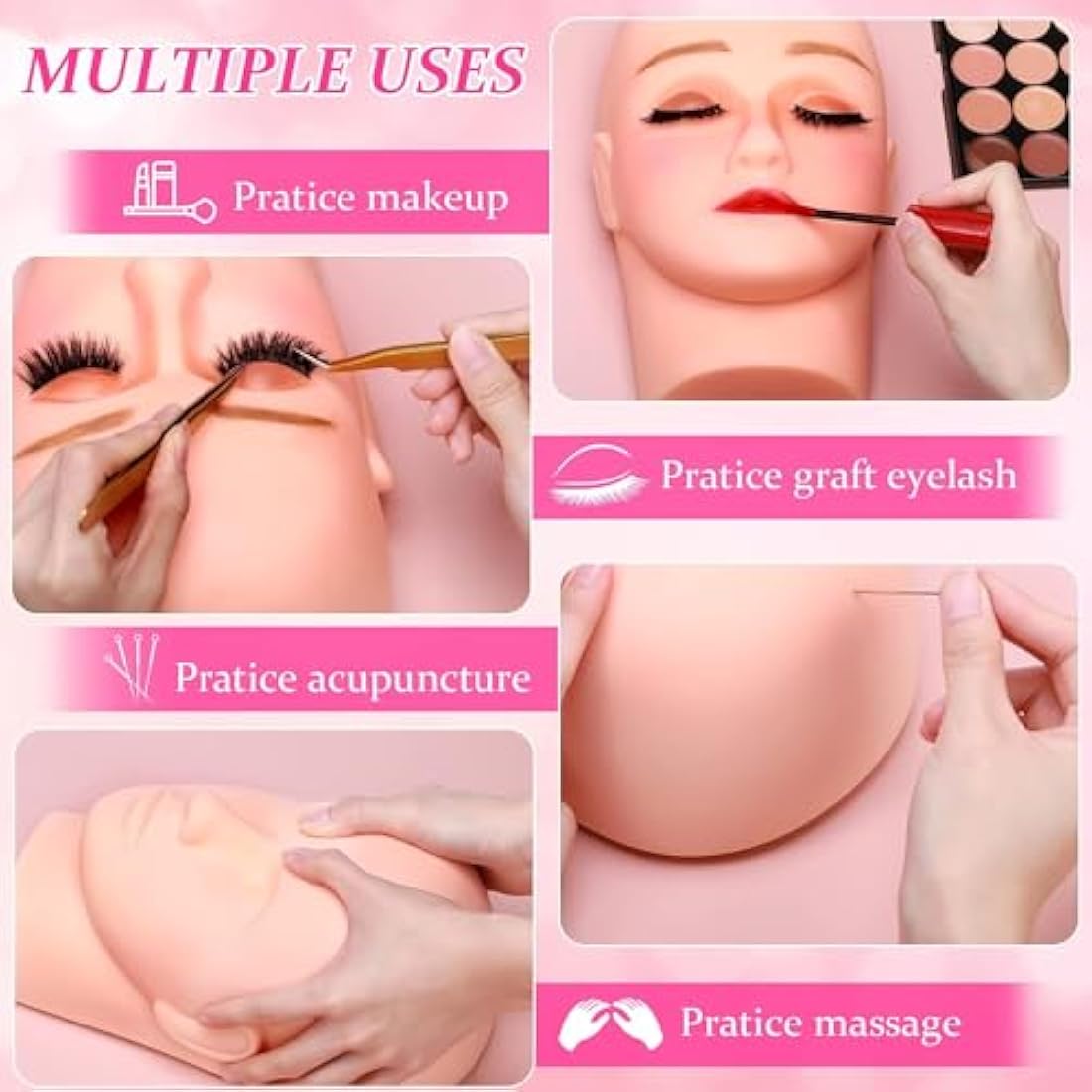 SZCY LLC Professional Lash Eyelash Extension Kit, NEW 22PCS Eyelash Grafting Training Tools Lashes Extension Practice Exercise Set with Mannequin Head, Glue Lashes Tweezers for Beginners Practice Eye