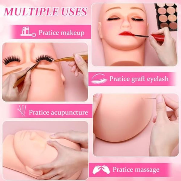 SZCY LLC Professional Lash Eyelash Extension Kit, NEW 22PCS Eyelash Grafting Training Tools Lashes Extension Practice Exercise Set with Mannequin Head, Glue Lashes Tweezers for Beginners Practice Eye