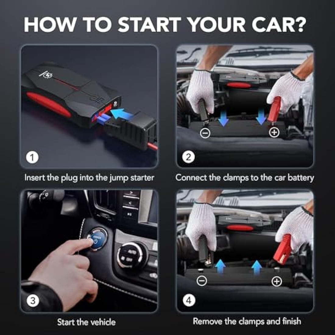 Car Jump Starter, FLYLINKTECH 4000A 12V Portable Car Battery Booster Jump Starter Power Pack (up to 9.0L Gas Or 8.5L Diesel Engine), Power Bank with LED Flashlight, IP67