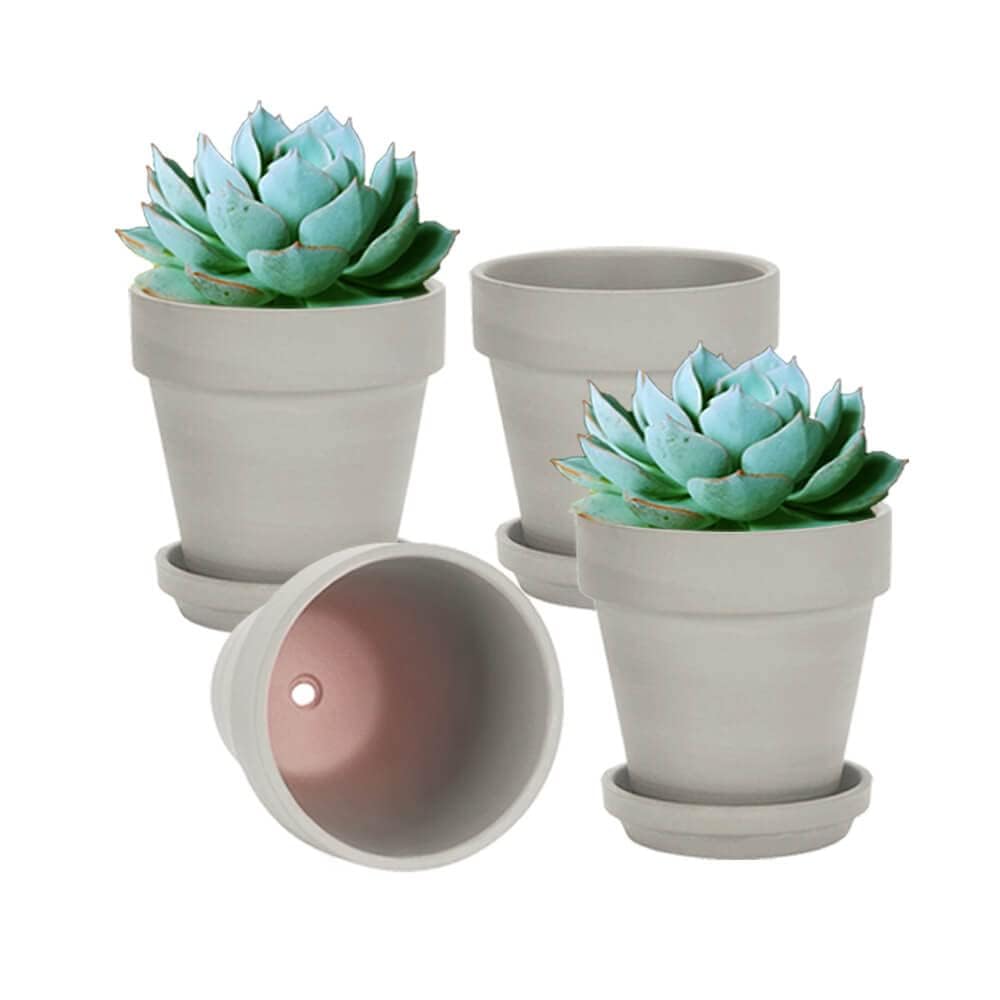 vensovo 15CM Gray Terracotta & Clay Pots for Plant with Saucer - 4 Pack Medium Terra Cotta Planter with Drainage Hole, Flowerpot for Indoor Outdoor