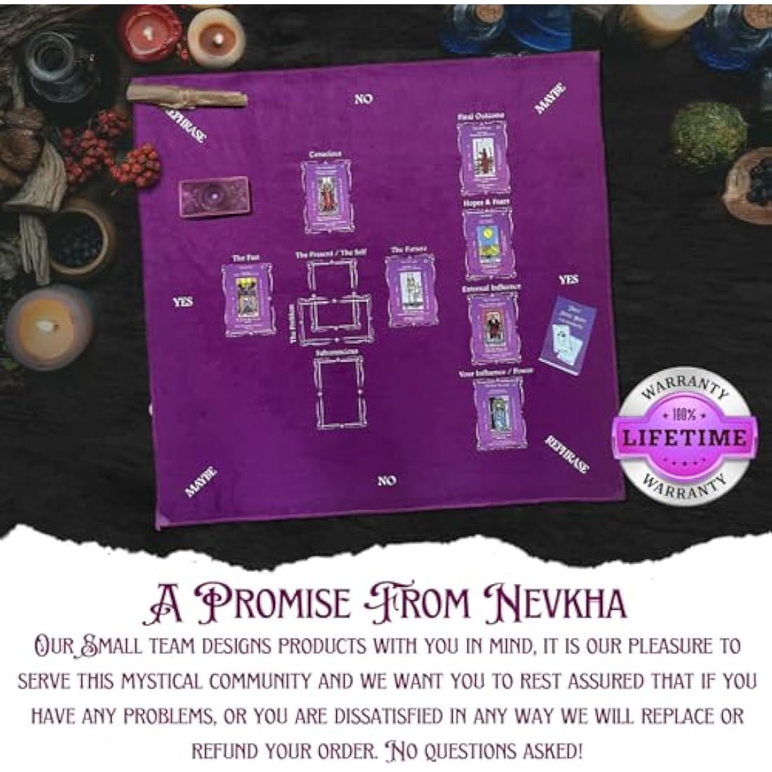 Nevkha Tarot Divination, Table Card Reading Cloth - Purple Velvet with Celtic Cross Pattern & Pendulum Mat - Large 27 x 27 Inches