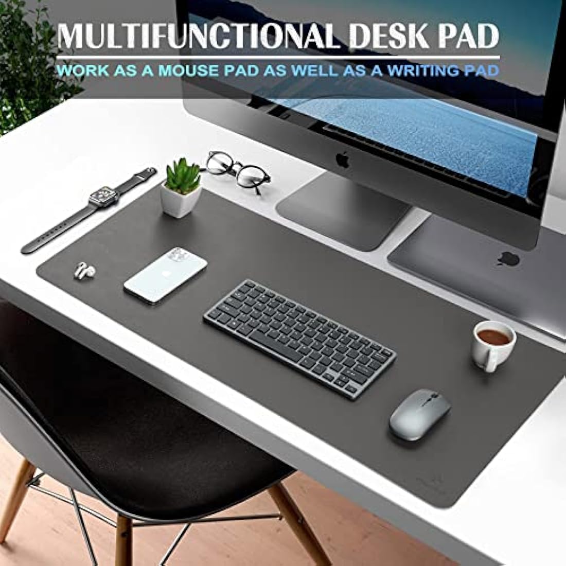 K KNODEL Small Office Leather Desk Mat, Mouse and Keyboard Pad, Computer and Laptop Mat, Desktop Protector and Cover, Writing Pad and Blotter (60x35cm, Dark Gray)