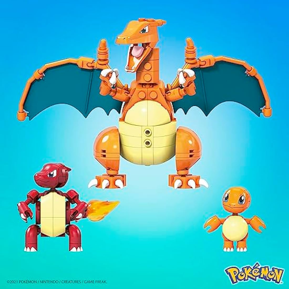MEGA Pokémon Action Figure Building Toys for Kids, Charmander Evolution Set with 300 Pieces, 3 Poseable Characters, Charmeleon and Charizard, HFG06