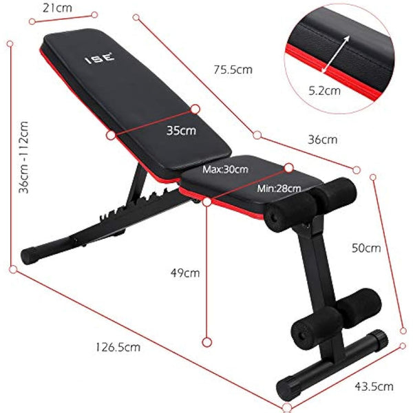 ISE Adjustable Weight Bench Foldable Home Exercise Gym Workout Bench, Training Fitness Backrest Adjustable in 7 Positions, Indoor & Office, SY-5902