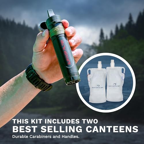 Survivor Filter Squeeze Kit - Collapsible Bottle & Filter Straw - Viral, Parasite, Bacterial Filter