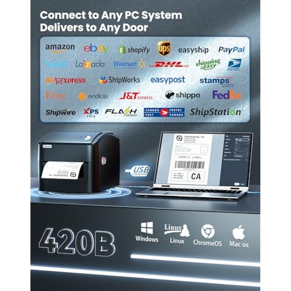 vretti Thermal Printer USB Label Printer Thermal Label 4x6 for Shipping Compatible with Windows, Mac OS and Linux systems